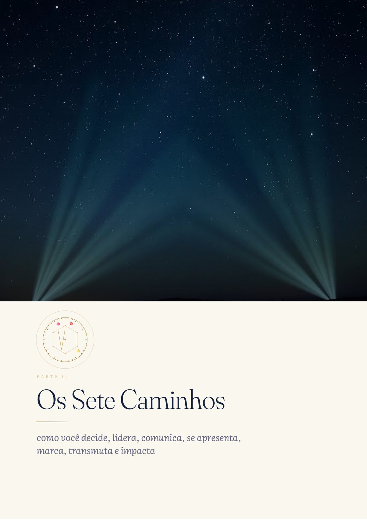 Dossier cover with sacred geometry in gold over indigo